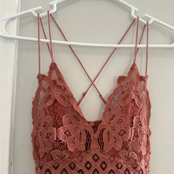 Free People Adella Slip Dress Copper Combo Medium Pink Purple Lace Crochet - Picture 5 of 8